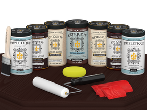 Retique It® Wood'n Cabinet Kit with 24 grained doors in red mahogany stain, matte finish, shown on a table surface.