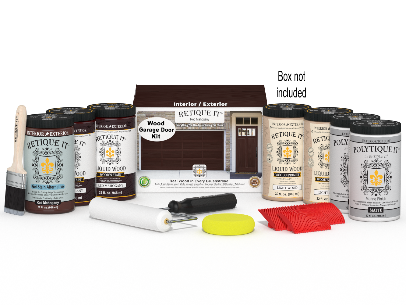 Retique It Wood'n Door Kit in Red Mahogany stain, designed for front and garage doors, featuring natural wood finish and stain application.