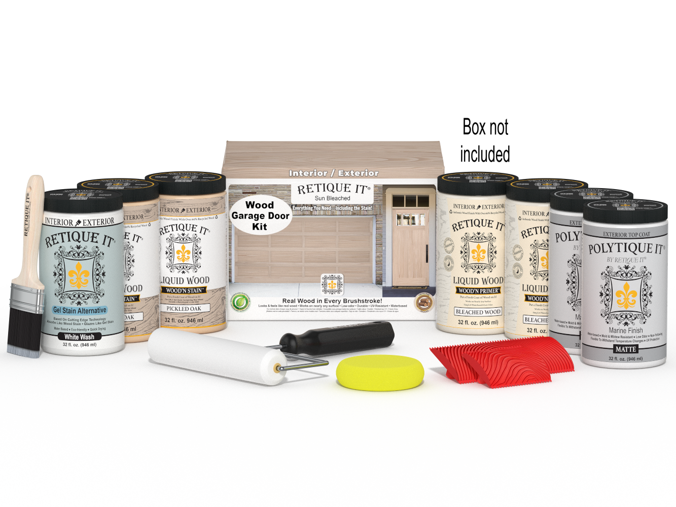 Retique It Wood'n Door Kit in Sun Bleached for front and garage doors, includes wood finish kit and tools.