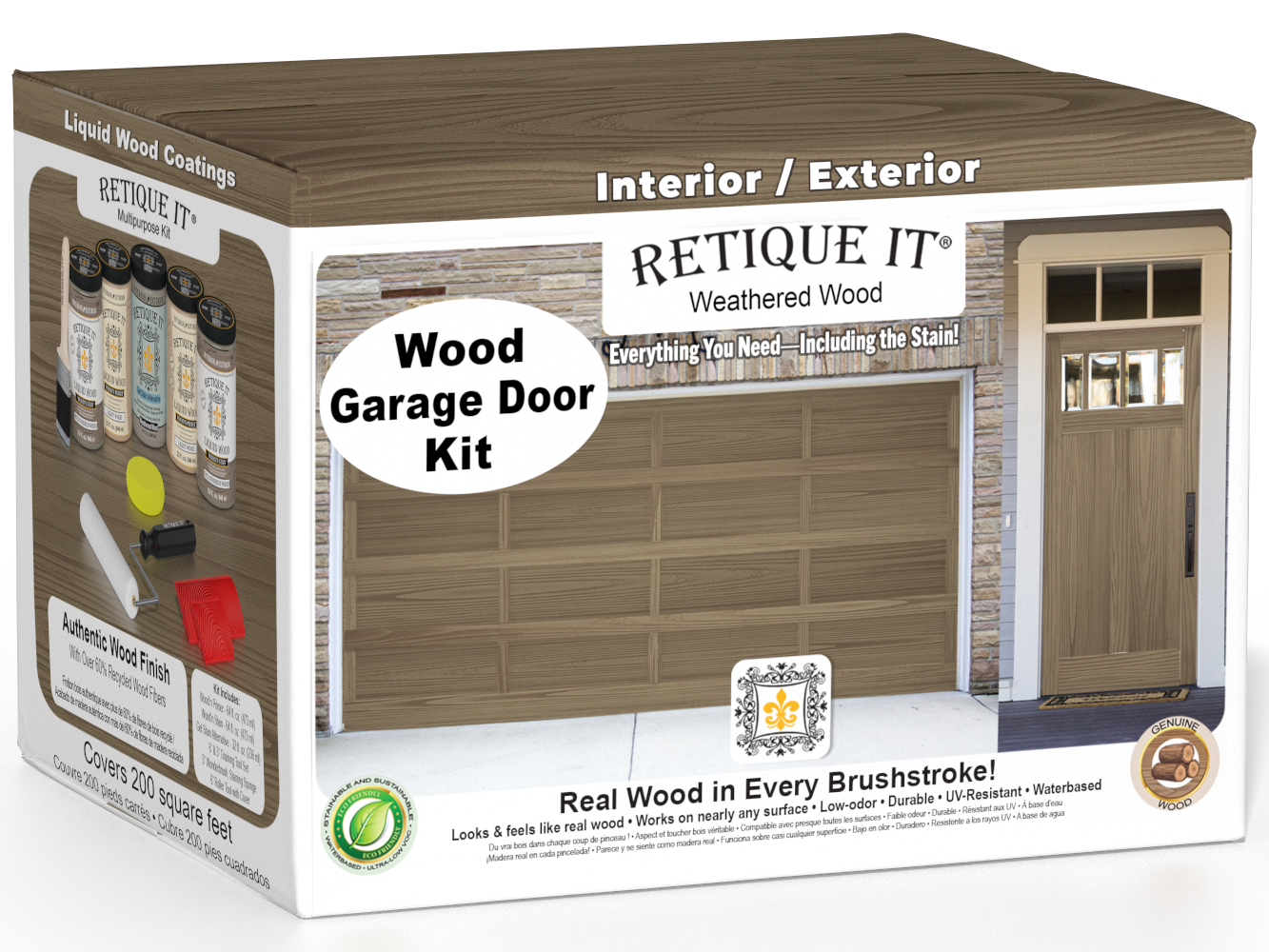 Retique It Wood'n Door Kit stain for front and garage doors in weathered wood finish, suitable for enhancing door aesthetics.