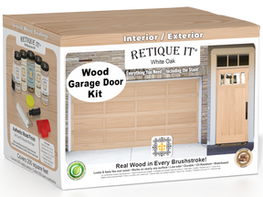 Retique It Wood'n Door Kit in White Oak stain displayed on a front and garage door for a natural wood finish.