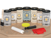 Retique It Wood'n Door Kit stain in White Oak for front and garage doors, matte finish, shown on a door sample.