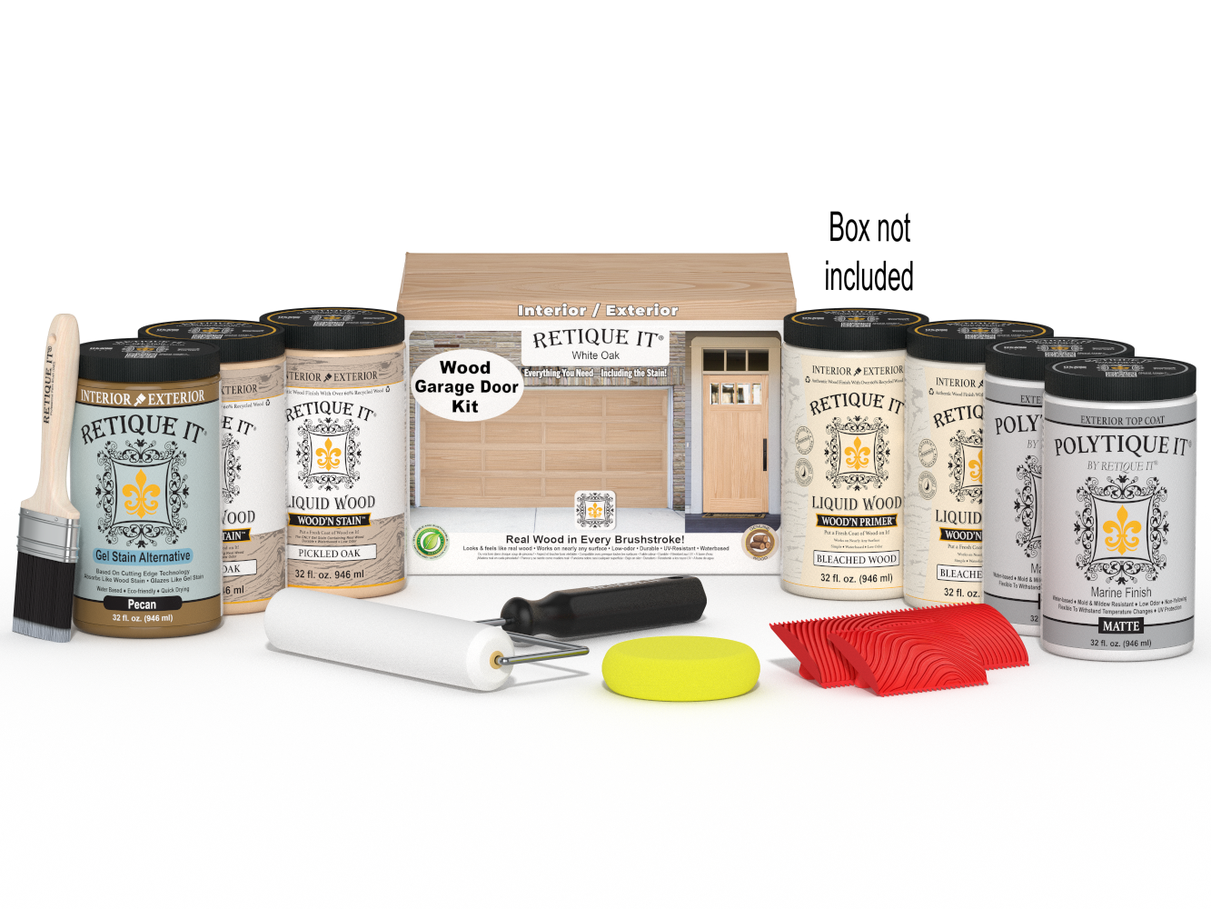 Retique It Wood'n Door Kit in White Oak stain for front and garage doors, includes stain and application tools, designed for door enhancement.