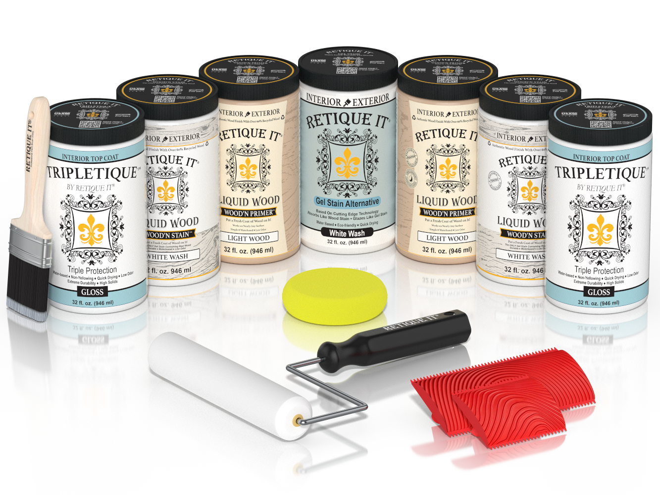 Retique It® Wood'n Cabinet Kit in white wash stain, featuring 24 grained cabinet doors with a glossy finish.