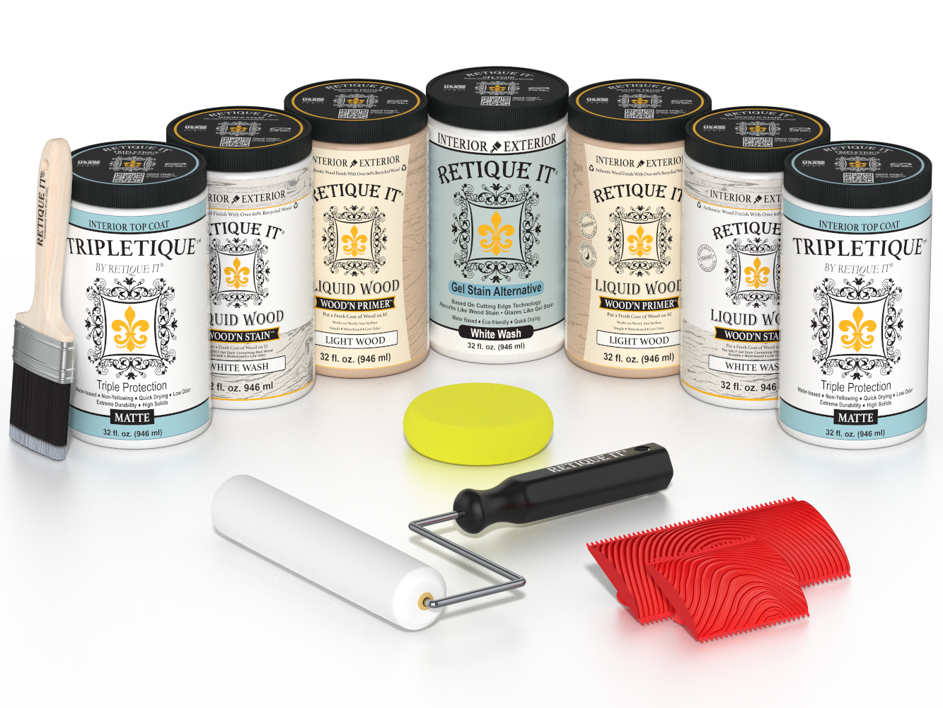 Retique It® Wood'n Cabinet Kit with 24 white wash stained cabinet doors, matte finish, showcasing grained wood texture.