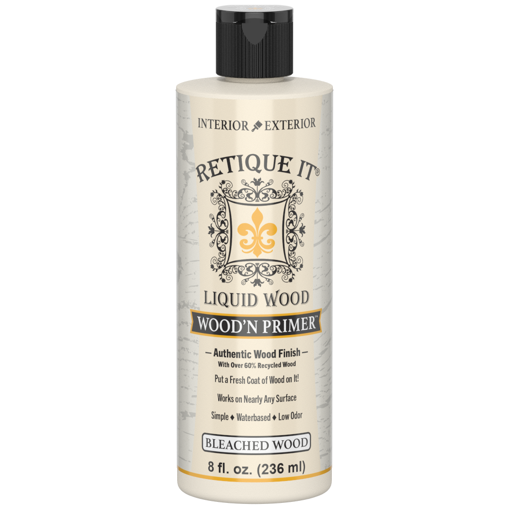 Retique It® Wood'n Primer in Bleached Wood, a primer for preparing wooden surfaces with a light, bleached finish.