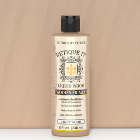 Swatch of Retique It Liquid Wood Wood'n Primer in Light Wood, 8 fl oz, showing the light wood color for surface preparation.