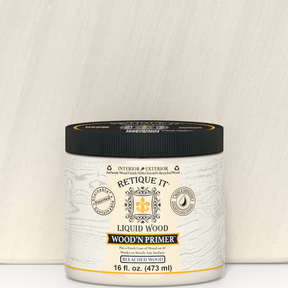 Retique It Liquid Wood Wood'n Primer in Bleached Wood, 16 fl oz, showing the primer application on wood surface.