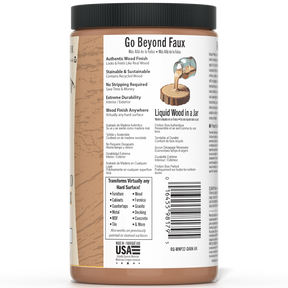 Liquid Wood Wood'n Primer in dark wood finish, 32 fl oz, by Retique It®, applied to a surface for wood refinishing.
