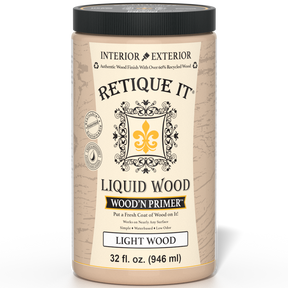 Retique It Liquid Wood Wood'n Primer in Light Wood, 32 fl oz, showing the primer's smooth application on wood surface