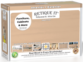 Retique It® White Oak Multi-purpose Smooth Finish Kit for interior wood projects, featuring a matte top coat in a white oak finish.