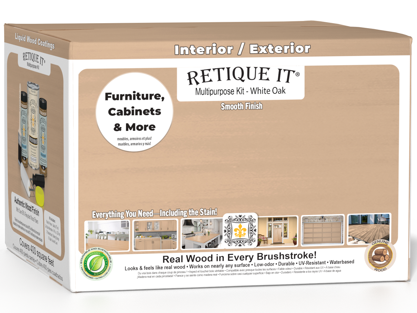 Retique It® White Oak Multi-purpose Smooth Finish Kit with 4 large containers, interior satin top coat for wood furniture and surfaces
