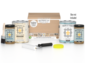 Retique It® Wood'n Finish Kit with four large white oak interior top coat bottles in a smooth, matte finish.