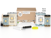 Retique It Multi-purpose Smooth Finish Kit in White Oak with satin interior top coat, includes four large wood finish bottles and applicator tools.