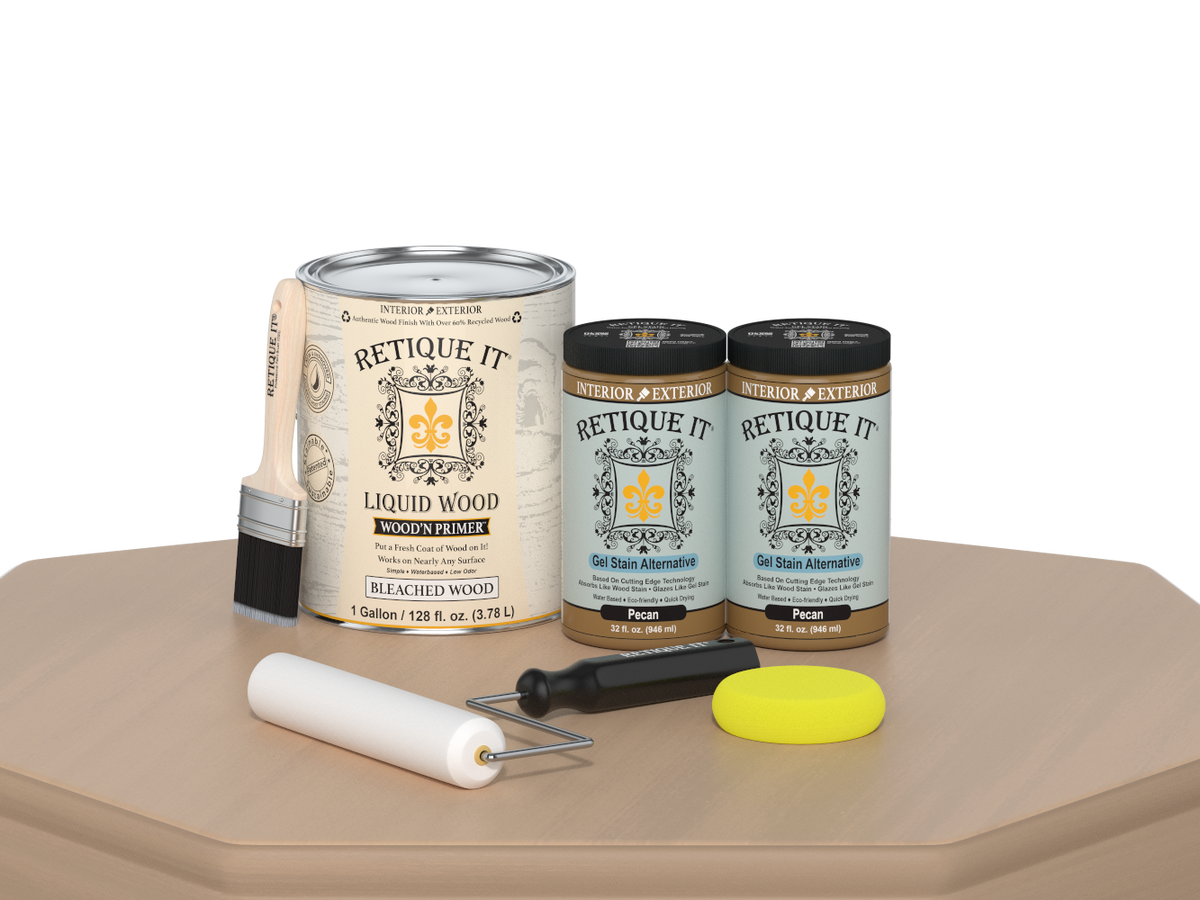 Retique It® White Oak Multi-purpose Smooth Finish Kit with 4 large containers, satin interior top coat for wood furniture and surfaces.