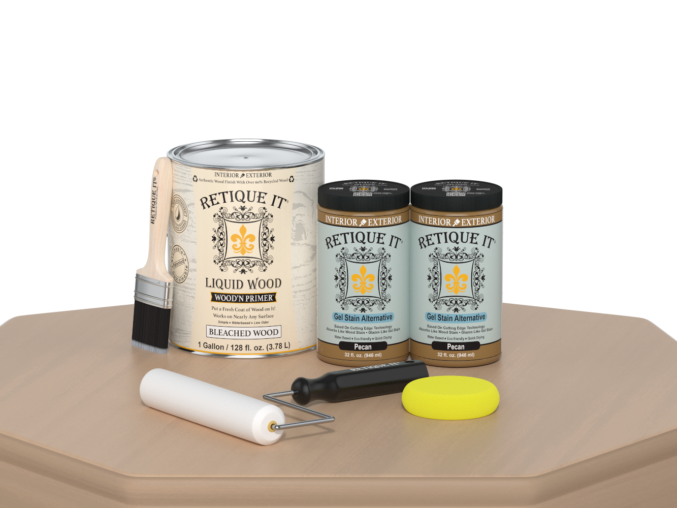Retique It® White Oak Multi-purpose Smooth Finish Kit with 4 large containers, satin interior top coat for wood furniture and surfaces.