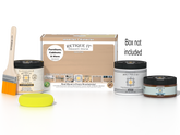 Retique It® wood finish kit in white oak for exterior top coat, includes applicator brush and finishing supplies.
