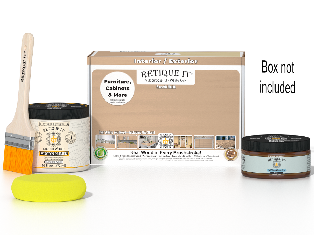 Retique It® Multi-purpose Smooth Finish Kit in White Oak for wood finishing, includes tools and medium-sized kit for furniture projects.