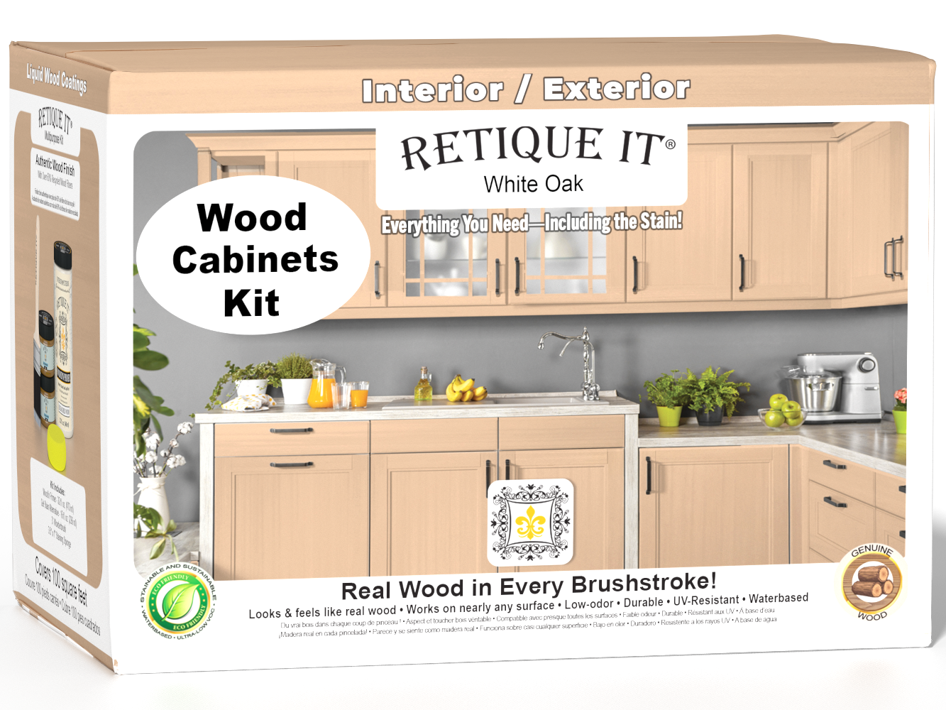 White Oak Wood'n Cabinet Kit with 12 smooth doors from Retique It®, showcasing stained wood finish for cabinets.