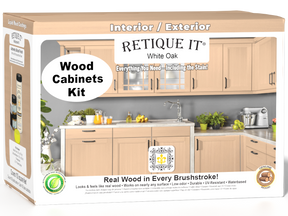 White Oak Wood'n Cabinet Kit with 12 smooth doors from Retique It®, showcasing stained wood finish for cabinets.