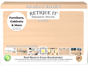 Large white oak wood finish kit from Retique It® with smooth finish, includes tools and supplies for woodworking projects.