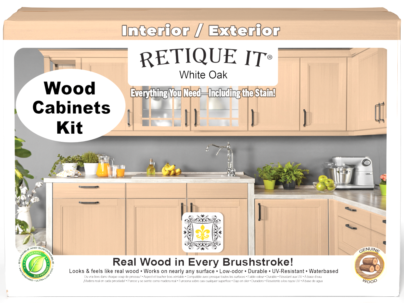 White oak Wood'n Cabinet Kit with 12 smooth doors, stained in Retique It® white oak finish, shown on front view.
