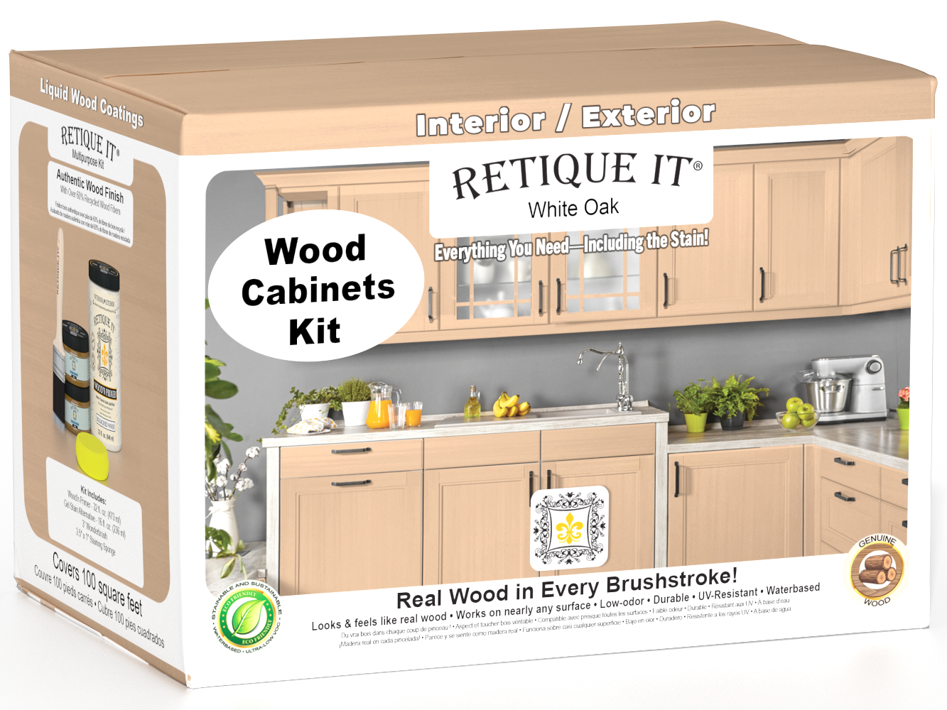 White oak Wood'n Cabinet Kit with 12 smooth doors by Retique It®, showcasing natural wood grain and stain finish.