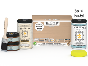 Retique It® wood finish kit with white oak interior top coat in a large, smooth finish set, includes applicator tools and box.