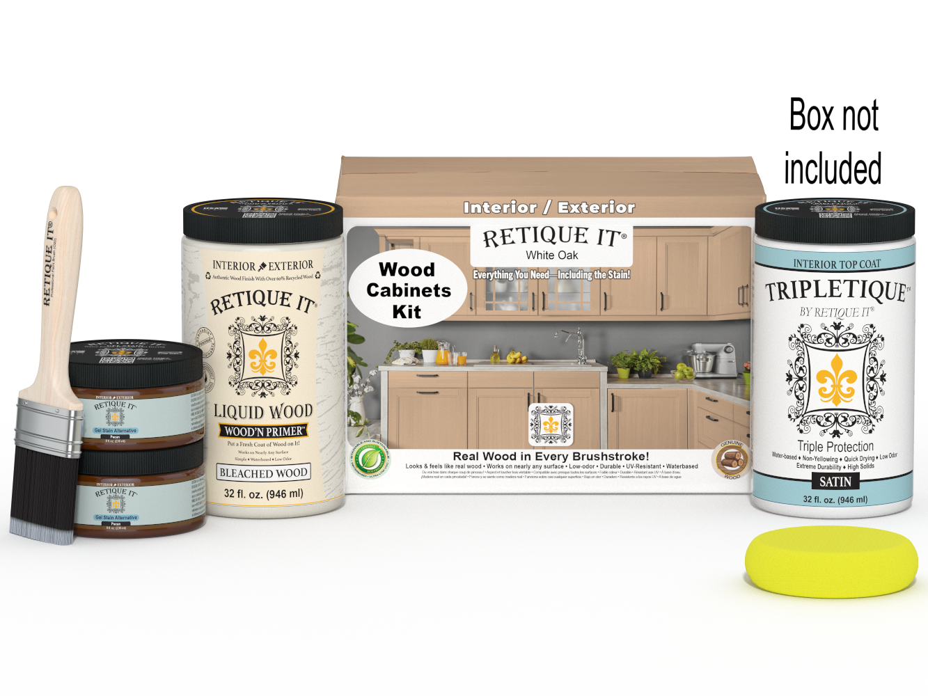 Retique It® Wood'n Cabinet Kit with 12 smooth white oak doors, stain finish for kitchen or bathroom cabinets.