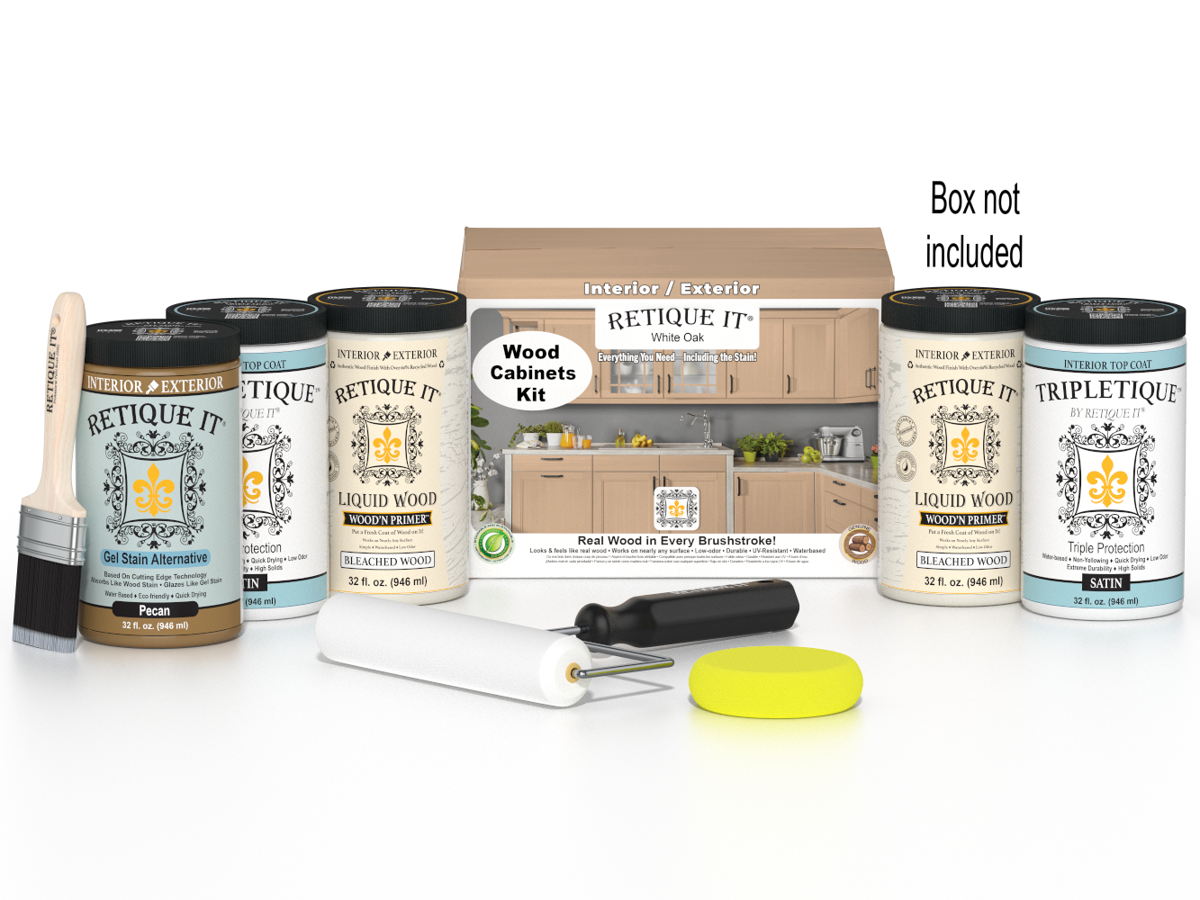 Retique It Wood'n Cabinet Kit with 24 white oak doors and smooth finish, ideal for kitchen or bathroom cabinet staining.