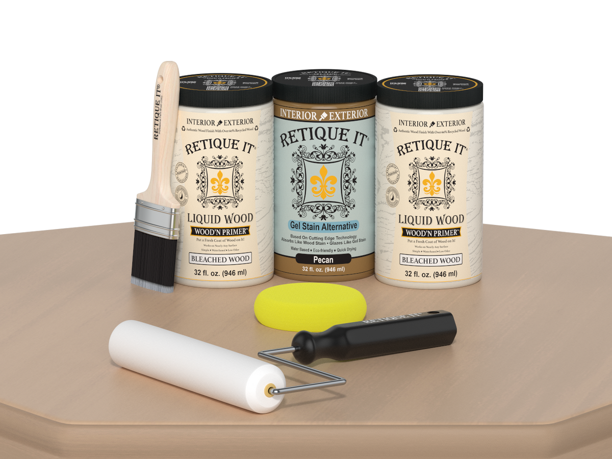 Retique It® Wood'n Cabinet Kit with 24 smooth white oak stained cabinet doors on a table.