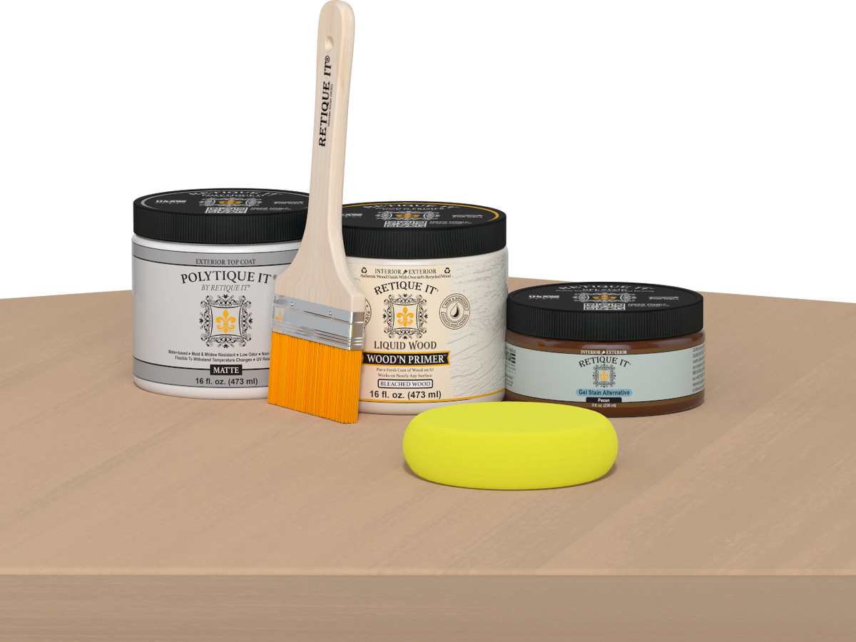 Retique It® White Oak multi-purpose exterior satin top coat kit for smooth wood finish, shown in the image.