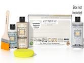 Retique It Multi-purpose Smooth Finish Kit in White Wash for exterior wood surfaces, includes top coat and application tools.