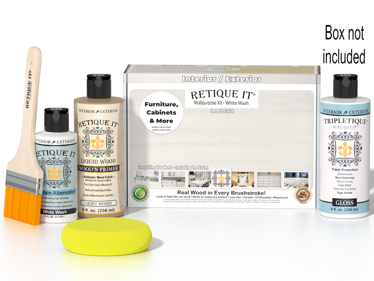 Retique It Wood'n Finish Kits white wash interior top coat in a multi-purpose smooth finish kit with a box.