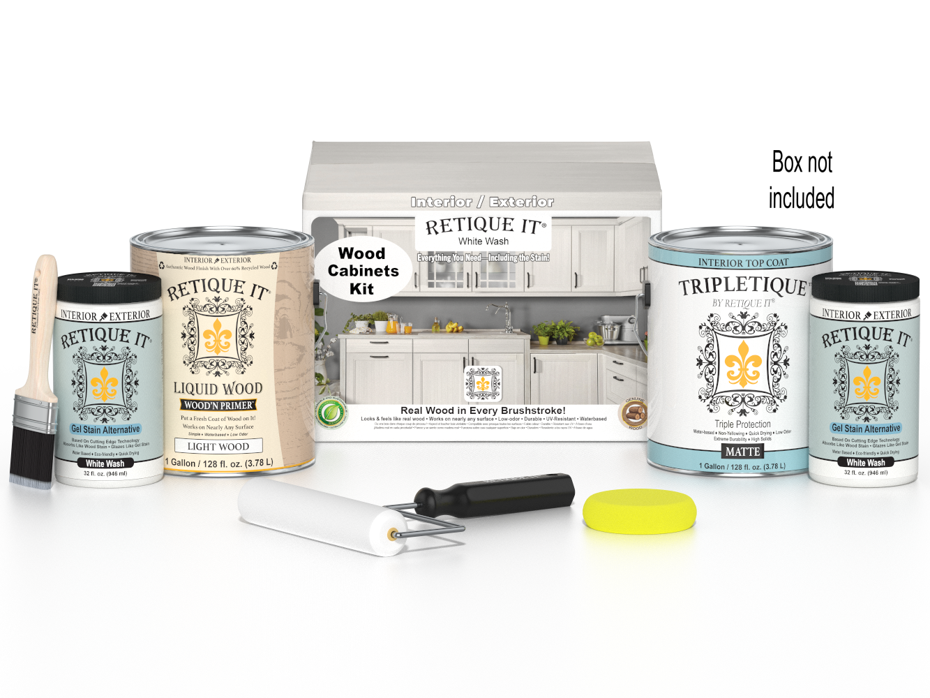 Retique It® Wood'n Cabinet Kit with 48 white wash doors and smooth finish, ideal for wood cabinet staining projects.