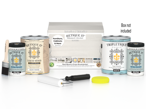 Retique It® Multi-purpose Smooth Finish Kit with four large white wash interior top coats in a matte wood finish, shown in box.