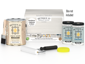Retique It® White Wash Multi-purpose Smooth Finish Kit with four large containers for wood finishing projects.