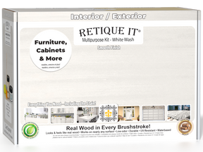 Retique It® Multi-purpose Smooth Finish Kit (Med) in White Wash, exterior top coat with matte finish, for wood surfaces.