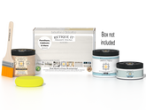 Retique It Multi-purpose Smooth Finish Kit (Med) in White Wash for interior wood projects, includes top coat and application tools.