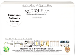 Retique It® Multi-purpose Smooth Finish Kit Large in White Wash for exterior wood top coat with satin finish, includes application tools.