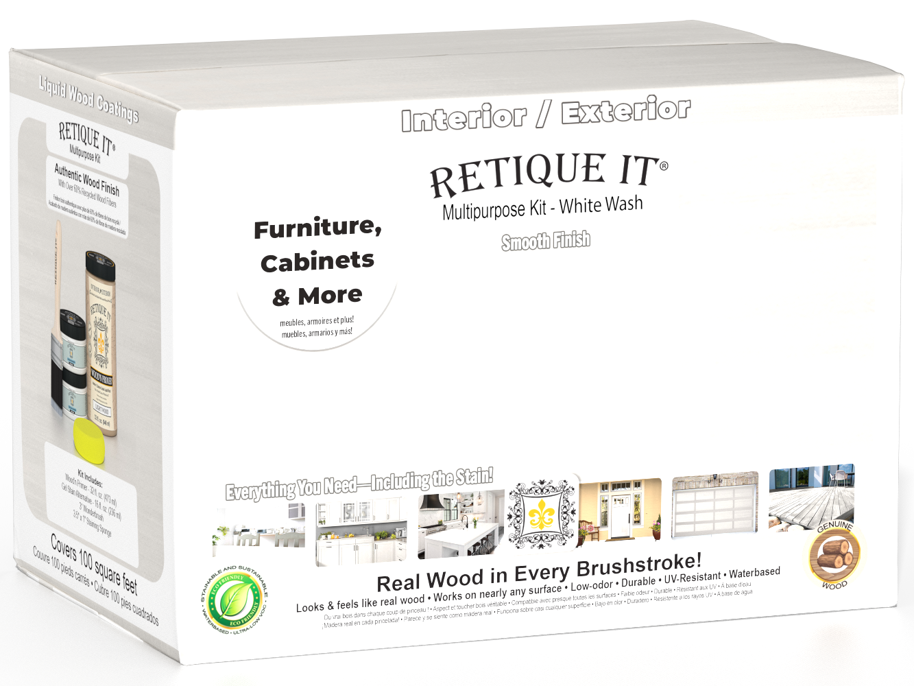Large White Wash Wood'n Finish Kit by Retique It® with smooth finish, includes tools and materials for wood finishing projects.