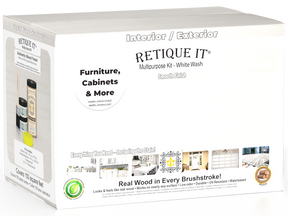 Large White Wash Wood'n Finish Kit by Retique It® with smooth finish, includes tools and materials for wood finishing projects.
