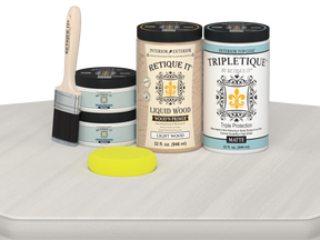 Retique It® Multi-purpose Smooth Finish Kit Large in White Wash for interior wood furniture with satin top coat and matte finish.