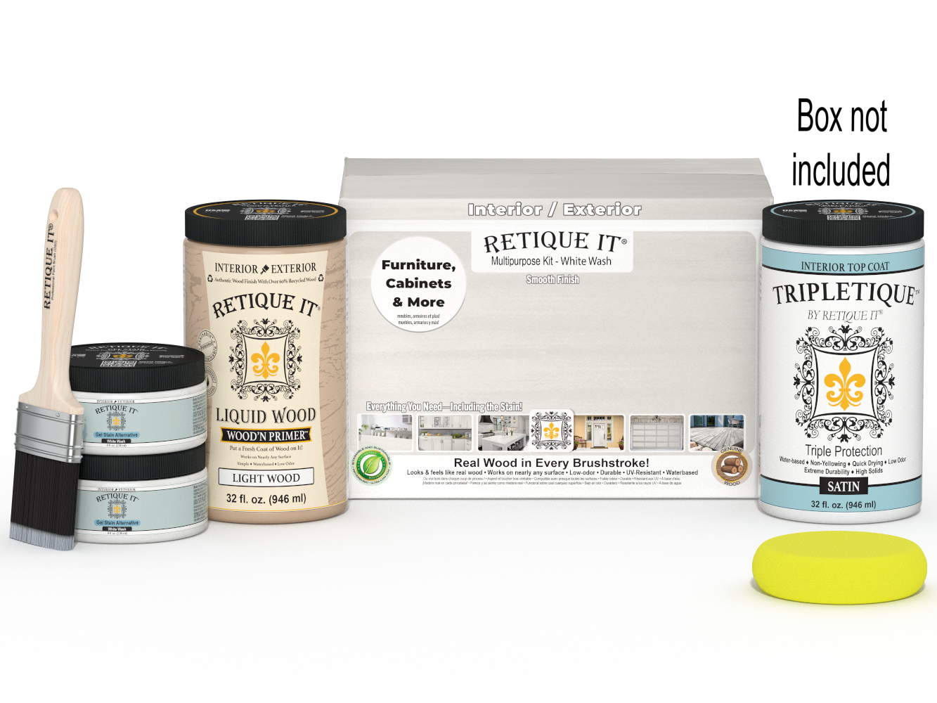 Retique It Wood'n Cabinet Kit with 12 smooth doors in white wash stain, ideal for kitchen or bathroom cabinet refurbishment.