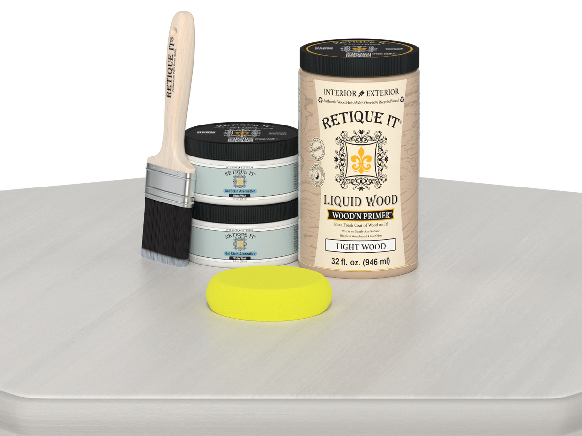 White wash Wood'n Cabinet Kit by Retique It® with 12 smooth doors, displaying the stain finish and cabinet components.