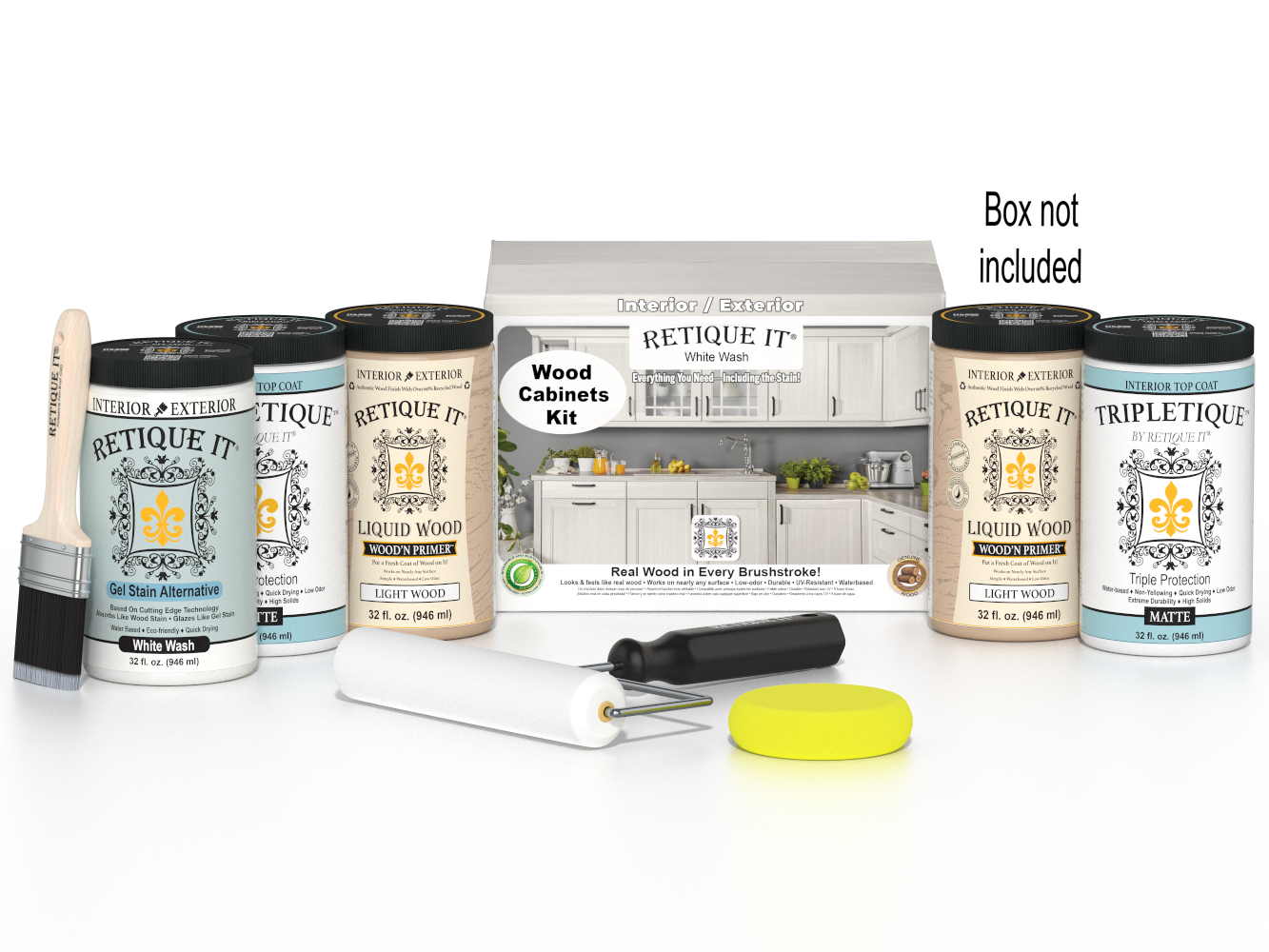 Retique It® Wood'n Cabinet Kit with 24 smooth white wash stained cabinet doors, ideal for kitchen or bathroom cabinetry.