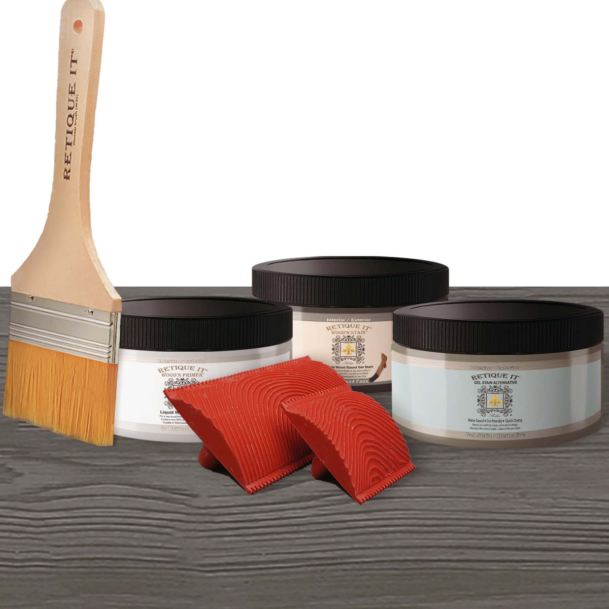 Retique It Wood'n Finish Kit in Harbor Gray with gel stain and applicator for multi-purpose wood finishing projects.