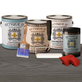 Retique It Wood'n Finish Kit in Harbor Gray, 4-piece interior top coat set with gel and primer for wood projects.