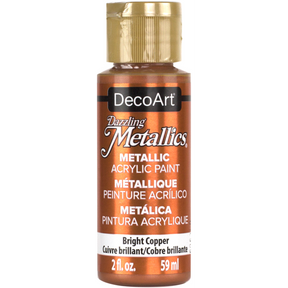 Bright copper metallic paint from DecoArt's Dazzling Metallics collection in a vibrant, shiny copper color.