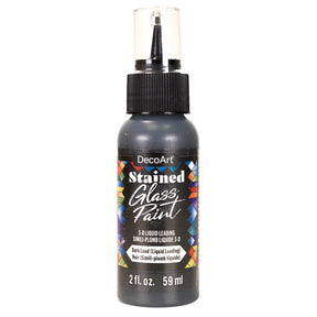 Dark stained glass paint with 3-D liquid leadings by DecoArt, 2oz bottle for vibrant stained glass artwork.